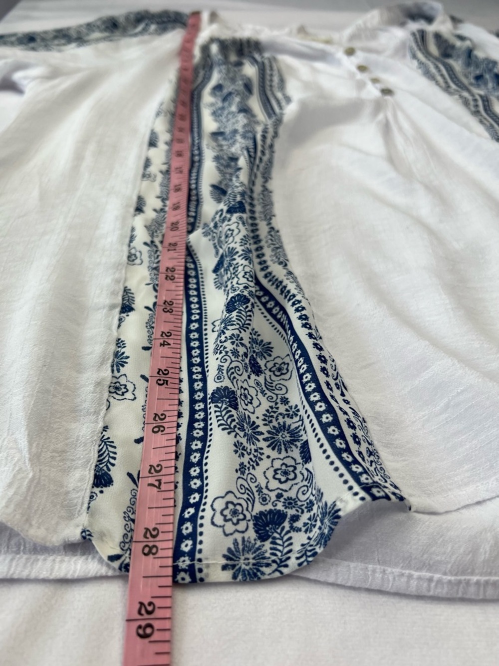 Fig & Flower Bohemian Gauzy 3/4 Sleeve Half Button Peasant Tunic Top - 2X 3X - Picture 6 of 8